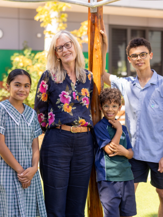Students with school principal